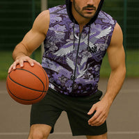 Japanese Hawaiian Crane Sleeveless Zip Hoodie Purple Tapa Patchwork Pattern LT9 - Polynesian Pride