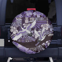 Japanese Hawaiian Crane Spare Tire Cover Purple Tapa Patchwork Pattern