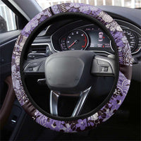 Japanese Hawaiian Crane Steering Wheel Cover Purple Tapa Patchwork Pattern