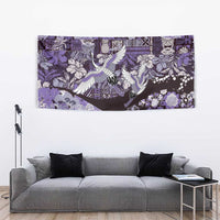 Japanese Hawaiian Crane Tapestry Purple Tapa Patchwork Pattern