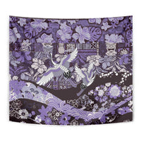 Japanese Hawaiian Crane Tapestry Purple Tapa Patchwork Pattern
