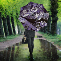 Japanese Hawaiian Crane Umbrella Purple Tapa Patchwork Pattern