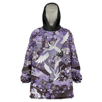 Japanese Hawaiian Crane Wearable Blanket Hoodie Purple Tapa Patchwork Pattern LT9 One Size Purple - Polynesian Pride