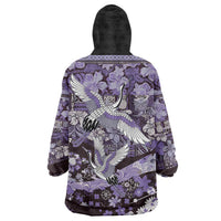 Japanese Hawaiian Crane Wearable Blanket Hoodie Purple Tapa Patchwork Pattern LT9 - Polynesian Pride