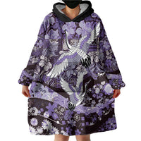 Japanese Hawaiian Crane Wearable Blanket Hoodie Purple Tapa Patchwork Pattern LT9 - Polynesian Pride