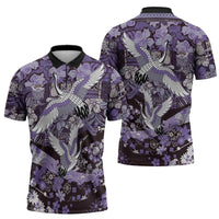 Japanese Hawaiian Crane Zipper Polo Shirt Purple Tapa Patchwork Pattern