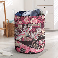 Japanese Hawaiian Crane Laundry Basket Soft Pink Tapa Patchwork Pattern