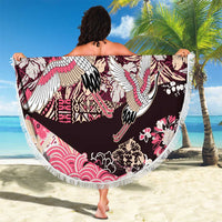 Japanese Hawaiian Crane Beach Blanket Soft Pink Tapa Patchwork Pattern