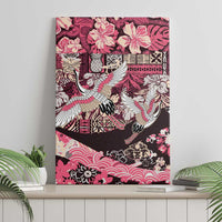 Japanese Hawaiian Crane Canvas Wall Art Soft Pink Tapa Patchwork Pattern