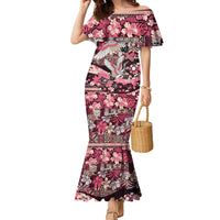 Japanese Hawaiian Crane Family Matching Mermaid Dress and Hawaiian Shirt Soft Pink Tapa Patchwork Pattern LT9 Mom's Dress Pink - Polynesian Pride
