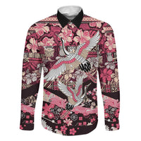 Japanese Hawaiian Crane Family Matching Off Shoulder Maxi Dress and Hawaiian Shirt Soft Pink Tapa Patchwork Pattern