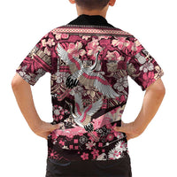 Japanese Hawaiian Crane Family Matching Short Sleeve Bodycon Dress and Hawaiian Shirt Soft Pink Tapa Patchwork Pattern LT9 - Polynesian Pride