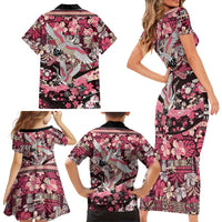 Japanese Hawaiian Crane Family Matching Short Sleeve Bodycon Dress and Hawaiian Shirt Soft Pink Tapa Patchwork Pattern LT9 - Polynesian Pride