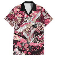 Japanese Hawaiian Crane Family Matching Short Sleeve Bodycon Dress and Hawaiian Shirt Soft Pink Tapa Patchwork Pattern LT9 Dad's Shirt - Short Sleeve Pink - Polynesian Pride