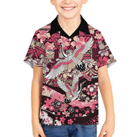 Japanese Hawaiian Crane Family Matching Short Sleeve Bodycon Dress and Hawaiian Shirt Soft Pink Tapa Patchwork Pattern LT9 Son's Shirt Pink - Polynesian Pride