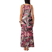 Japanese Hawaiian Crane Family Matching Tank Maxi Dress and Hawaiian Shirt Soft Pink Tapa Patchwork Pattern