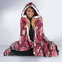 Japanese Hawaiian Crane Hooded Blanket Soft Pink Tapa Patchwork Pattern