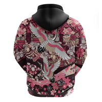 Japanese Hawaiian Crane Hoodie Soft Pink Tapa Patchwork Pattern