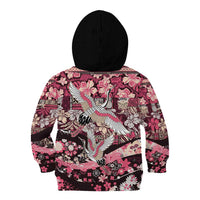 Japanese Hawaiian Crane Kid Hoodie Soft Pink Tapa Patchwork Pattern