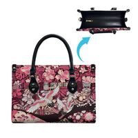 Japanese Hawaiian Crane Leather Bag Soft Pink Tapa Patchwork Pattern
