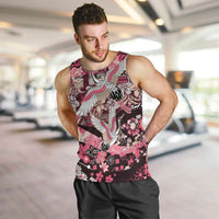 Japanese Hawaiian Crane Men Tank Top Soft Pink Tapa Patchwork Pattern