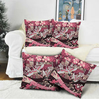 Japanese Hawaiian Crane Pillow Cover Soft Pink Tapa Patchwork Pattern