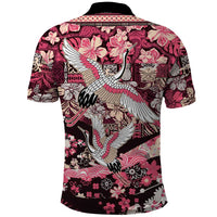 Japanese Hawaiian Crane Polo Shirt Soft Pink Tapa Patchwork Pattern