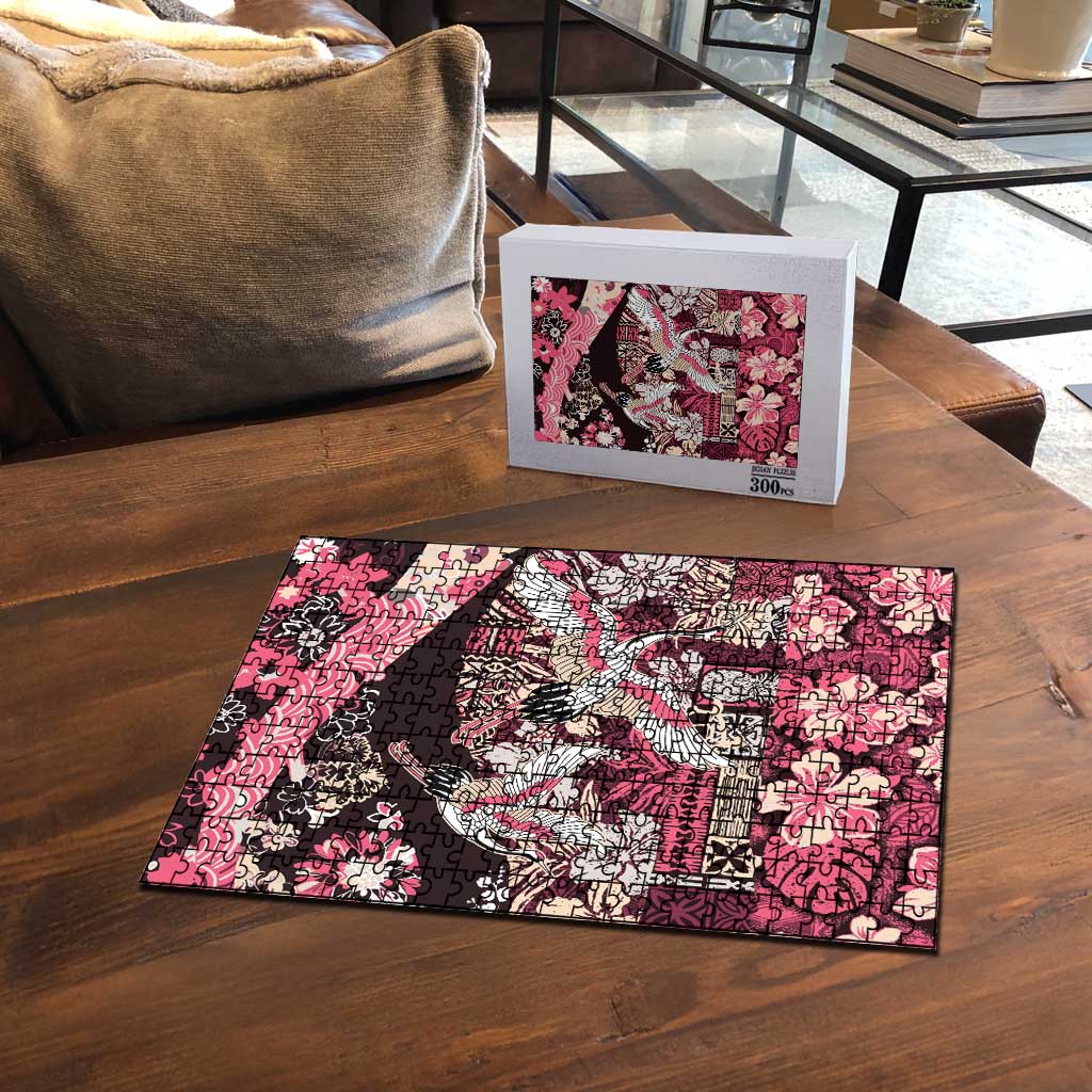 Japanese Hawaiian Crane Puzzle Soft Pink Tapa Patchwork Pattern