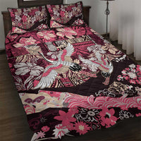 Japanese Hawaiian Crane Quilt Bed Set Soft Pink Tapa Patchwork Pattern