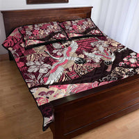 Japanese Hawaiian Crane Quilt Bed Set Soft Pink Tapa Patchwork Pattern