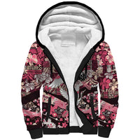 Japanese Hawaiian Crane Sherpa Hoodie Soft Pink Tapa Patchwork Pattern