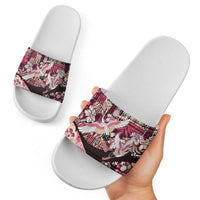 Japanese Hawaiian Crane Slide Sandals Soft Pink Tapa Patchwork Pattern