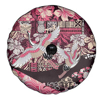 Japanese Hawaiian Crane Spare Tire Cover Soft Pink Tapa Patchwork Pattern