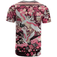 Japanese Hawaiian Crane T Shirt Soft Pink Tapa Patchwork Pattern