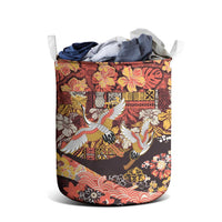 Japanese Hawaiian Crane Laundry Basket Yellow Ochre Tapa Patchwork Pattern