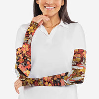 Japanese Hawaiian Crane Arm Sleeves Yellow Ochre Tapa Patchwork Pattern