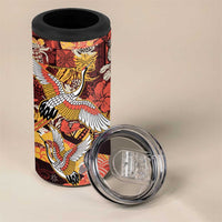 Japanese Hawaiian Crane 4 in 1 Can Cooler Tumbler Yellow Ochre Tapa Patchwork Pattern