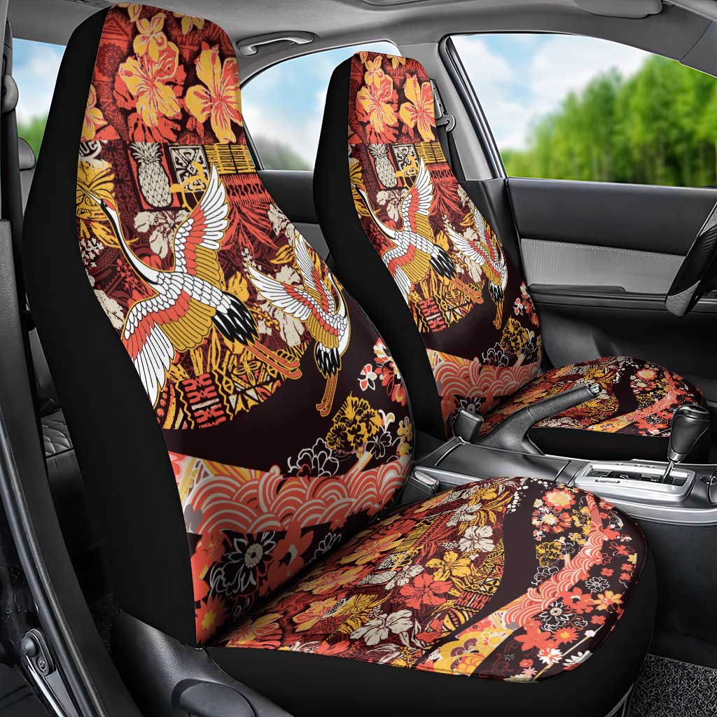 Japanese Hawaiian Crane Car Seat Cover Yellow Ochre Tapa Patchwork Pattern LT9 - Polynesian Pride