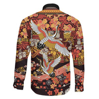 Japanese Hawaiian Crane Family Matching Long Sleeve Bodycon Dress and Hawaiian Shirt Yellow Ochre Tapa Patchwork Pattern LT9 - Polynesian Pride