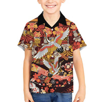Japanese Hawaiian Crane Family Matching Off Shoulder Maxi Dress and Hawaiian Shirt Yellow Ochre Tapa Patchwork Pattern LT9 Son's Shirt Yellow - Polynesian Pride