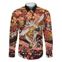 Japanese Hawaiian Crane Family Matching Off Shoulder Short Dress and Hawaiian Shirt Yellow Ochre Tapa Patchwork Pattern LT9 Dad's Shirt - Long Sleeve Yellow - Polynesian Pride