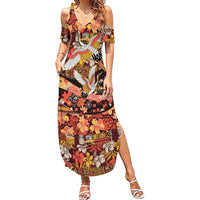 Japanese Hawaiian Crane Family Matching Summer Maxi Dress and Hawaiian Shirt Yellow Ochre Tapa Patchwork Pattern LT9 Mom's Dress Yellow - Polynesian Pride