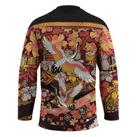 Japanese Hawaiian Crane Hockey Jersey Yellow Ochre Tapa Patchwork Pattern