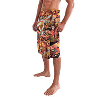 Japanese Hawaiian Crane Lavalava Yellow Ochre Tapa Patchwork Pattern