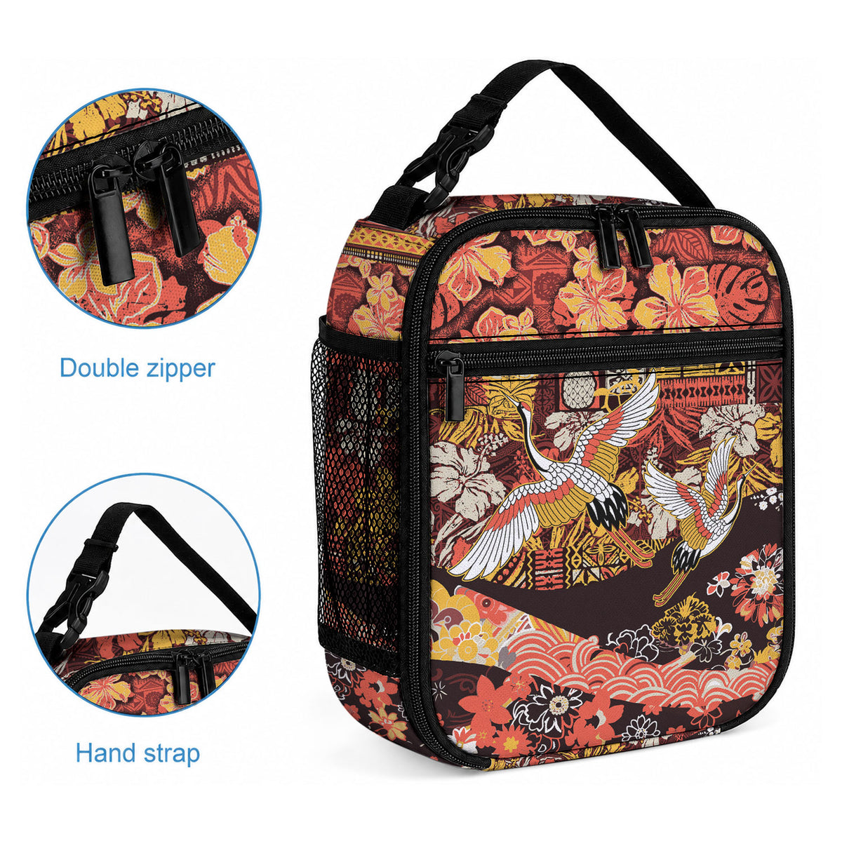 Japanese Hawaiian Crane Lunch Bag Yellow Ochre Tapa Patchwork Pattern LT9 - Polynesian Pride