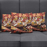 Japanese Hawaiian Crane Pillow Cover Yellow Ochre Tapa Patchwork Pattern