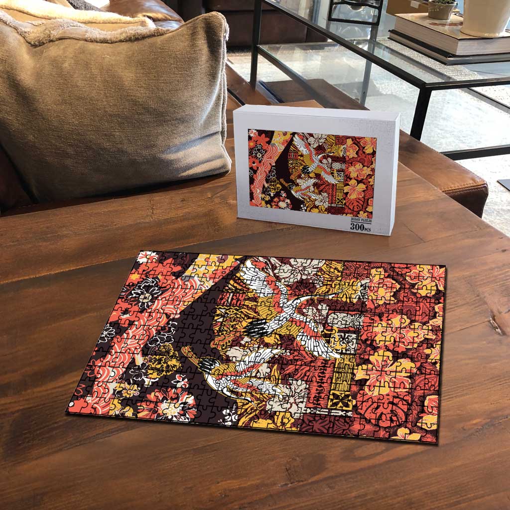 Japanese Hawaiian Crane Puzzle Yellow Ochre Tapa Patchwork Pattern