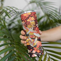 Japanese Hawaiian Crane Skinny Tumbler Yellow Ochre Tapa Patchwork Pattern