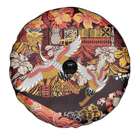 Japanese Hawaiian Crane Spare Tire Cover Yellow Ochre Tapa Patchwork Pattern