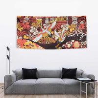 Japanese Hawaiian Crane Tapestry Yellow Ochre Tapa Patchwork Pattern
